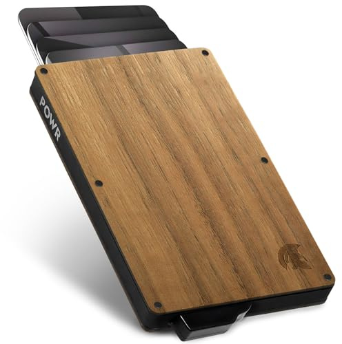 POWR Card Holder Wallet, Minimalist RFID Blocking Wood Wallet Pop Up Slim