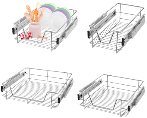XINZI 2 Stück Ausziehfächer für Küchenschrankordnungssysteme Teleskopschublade aus Metall Ausziehbare Schrankauszug Organizer zum Herausziehen Teleskopregal Korbauszug für Küchenschrank (30cm)