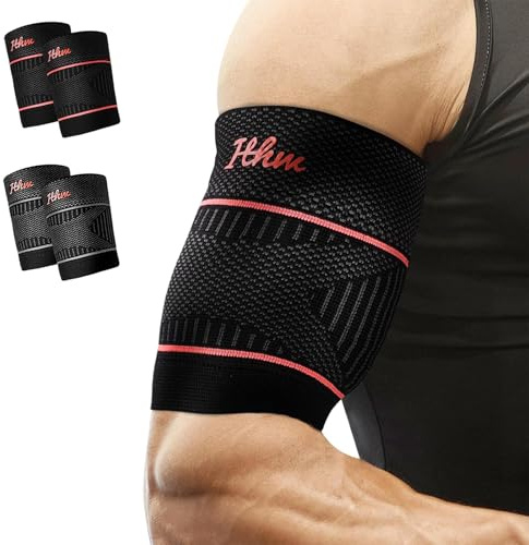 ITHW Bicep Tendonitis Brace for Pain Relief, Bicep Tendonitis Sleeve for Muscle Strains Recovery, Bicep Compression Sleeve for Workouts (Large, 1Pair)