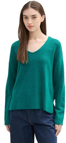 TOM TAILOR Denim Damen Cosy Strickpullover mit V-Ausschnitt, 36169 - Jade Green Melange, S