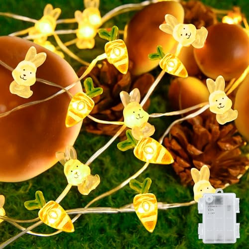 Gcstnn Easter Fairy Lights, 6.6FT 20LED Easter Bunny Carrot String Lights Battery Operated, Basket Stuffers Decoration for Kids Bedroom Party Spring Themed Warmwhite