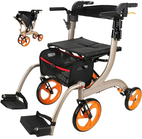 CEEBUS Rollstuhl Rollator Kombination, 2-in-1-Rollator für Senioren mit Sitz, Rollator-Transportstuhl Combo mit gepolsterter Sitzfläche, Tasche, Rückenlehne und Fußstütze (Color : B)