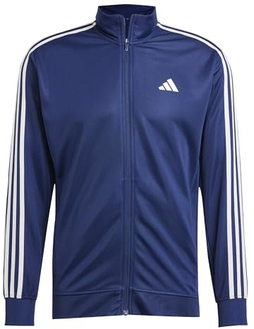 adidas Men's Train Essentials 3-Stripes Training Hooded Track Top, dark blue, M