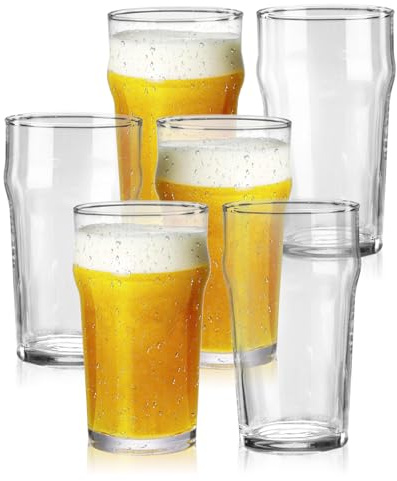 GATWOEST 20 oz Beer Glasses Set of 6- Easy to Stack & Lead-Free Classic British Pint Glasses Large Pub Craft Beer Glass for IPA, Pilsner,Clear Tall Glass Cups Great Beer Gifts for Men-Dishwasher Safe