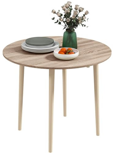 HOMCOM Mesa Plegable para Cocina y Salón, Mesa de Comedor de aglomerado y Madera de Pino, Ø89x73,5 cm, Color Madera