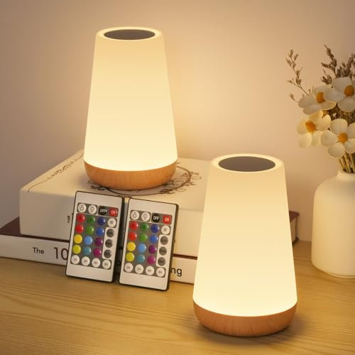 WARMLIO LED Bedside Lamp Set of 2 with Remote Control, Touch Dimmable with 13 Colours, USB Rechargeable with Timer, Night Light for Living Room