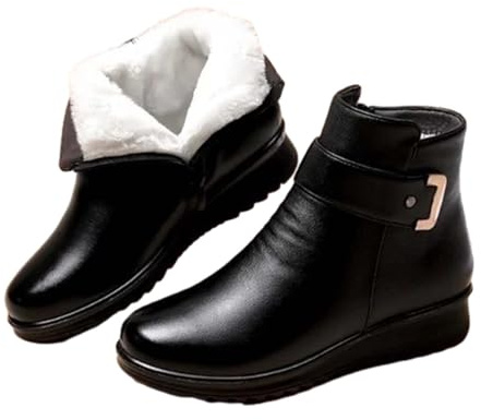 Bottines d'hiver pour femme en fourrure - Talon compensé - Couleur unie - Rembourrées - Avec talon et mollet mi-haut - Boucle en métal - Bottes rembourrées en velours pour femme - Doublure haute,