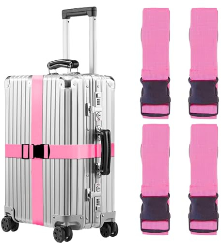 MOLHEM Ensemble de 4 sangles pour bagages, sangles d'emballage renforcées et épaissies, sangles de voyage ajustables pour valise (Rose)
