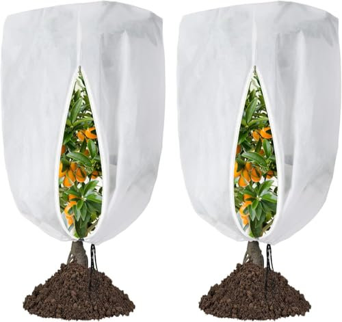 Aoipend 2Pack 100cmx120cm Winter Plant Covers Freeze Protection Bag Extra Thick Warm Frost Cloth Blanket Protecting for Garden Fruit Tree, Potted Plants Cold Weather with Zipper and Drawstrings