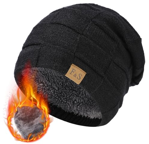 Bonnet d'hiver pour Homme, Bonnet Coupe-Vent en Tricot doublé Polaire, Bonnet sans visière avec Doublure en Laine (FR/ES, Alpha/Lettres, Taille Unique, Noir)