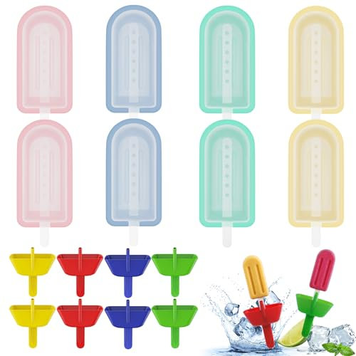 8 Piezas Moldes Para Helados Silicona Colocación Soporte Para Helados a Prueba De Suciedad En 8 Colores a Juego Moldes Helados Silicona Molde Helados De Verano Reutilizables Para Niños Y Adultos