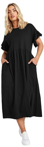 Yours Curve Cotton Frill Sleeve Maxi Dress - Women's - Plus Size Curve Black