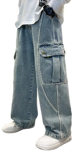 NEAWEALY Jeans baggy per bambini ragazzi, pantaloni a gamba larga, jeans a gamba dritta, pantaloni in denim y2k, jeans cargo, pantaloni della tuta con tasche, pantaloni da lavoro, Blu, 5-6 Anni
