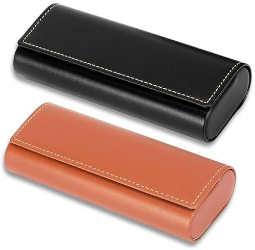2 stycken glasögonfodral hårt skal läder metall, glasögonfodral solglasögon bärbar glasögonlåda solglasögon etui glasögon etui hårt solglasögon fodral med rengöringsduk i vintage stil för de flesta