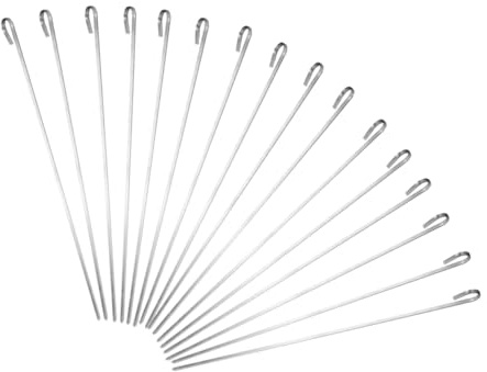 Toyvian 16piezas Brochetas de Barbacoa Planas de Acero Inoxidable Pinchos Largos para Asar Carne Pinchos Metálicos para Barbacoa Jardín