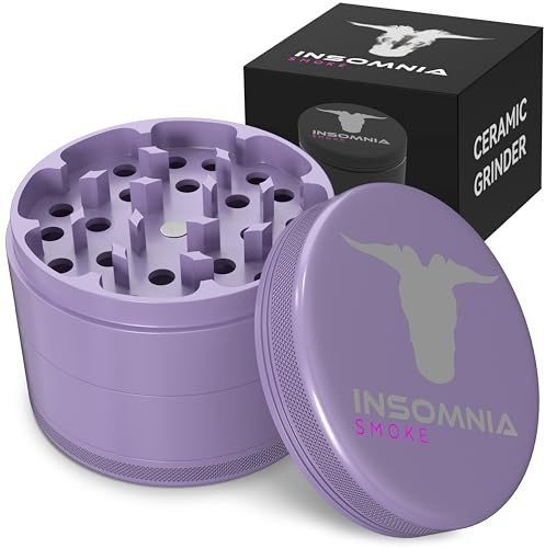Triturador de Hierbas | Grinder Premium de 4 Piezas de Aluminio con Recolector de Polen, Tapa Magnética Fuerte, Antiadherente y Fácil de Limpiar con Recubrimiento Cerámico (Púrpura)