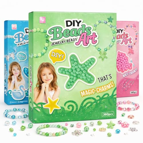 HYGGE LUXE Kit para hacer pulseras Niñas- Set de Cuentas para Collares y Pulseras DIY – 360 Piezas de Abalorios con Hilos | Manualidades Creativas para 3, 4, 5, 6, 7, 8, 9, 10 Años
