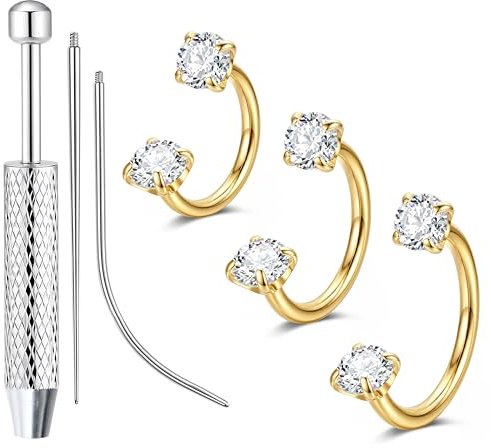 KRFY Piercing Nez Fer À Cheval 18G Acier Chirurgical Anneau Nez Hypoallergénique Zirconia Piercing Septum Filetage Interne Or Argent pour Tragus Hélix Et Anneau Nez Bijoux pour Piercings