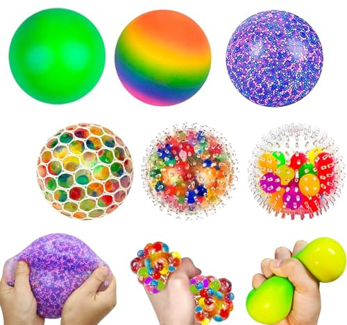 6PCS Squeeze Stress Balls, Rainbow Colour Changing Sensory Fidget Toys