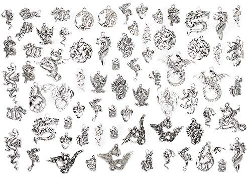 70 st/set smyckestillverkning berlocker drakmönster silver metall berlocker hängen gör det själv för halsband armband smyckestillverkning
