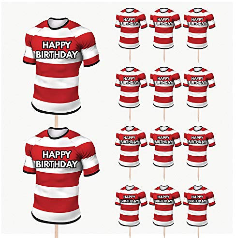 AK Giftshop Rugby Shirt Birthday Cupcakes Cake & Food Decorations Party Picks Toppers - Gloucester Team Colours (Pack of 14)
