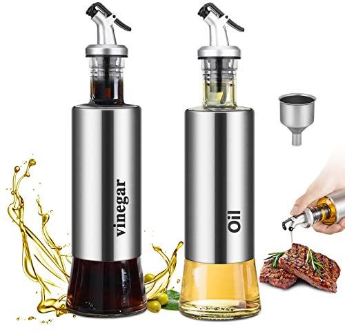 95Street Bouteille D'huile,2pack 300ML Bouteille de Vinaigre Distributeur D'huile/Vinaigre,Distributeur Huile d'olive Bouteille D'huile en Verre en Acier Inoxydable pour la Cuisson,Les Grillades