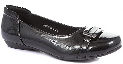 Pavers Ladies Wide Fit Slip-On Pump in Black Patent - Durable Faux Leather - Supportive Lightweight Sole for Everyday Elegance - Size UK 3 / EU 36
