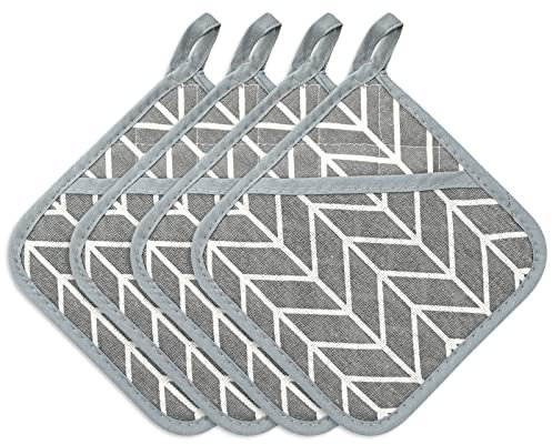 4 Stück Topflappen Grau mit Tasche,GroßE quadratische Hitzebeständige Topflappen, Koch Baumwolle Waschbare Schutzlappen Kochen Backen Küchenzubehör für Öfen, Kuche Backen 17x17 cm