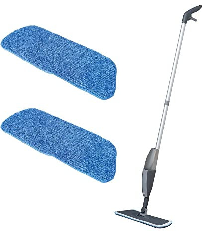 Addis Essentials Microfibre Spray Flat Mop with 2x Spare Replacement refills heads, Grey and Light Blue, One Size