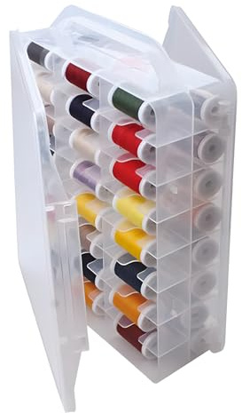 HomDSim 46 Grids Sewing Organizer, Double Sided Thread Box Storage, Portable Clear Plastic Organizer Box for Embroidery and Sewing Threads, Embroidery Floss, Crafts, Small Toys (Clear)