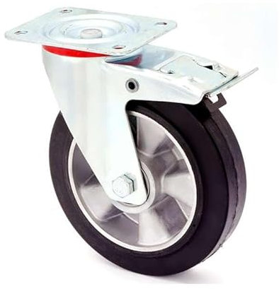 WIKO Ruedas para cargas pesadas de 160 mm, ruedas giratorias con freno, juego de ruedas de goma de aluminio, hasta 300 kg, ruedas fijas (ruedas giratorias con freno)