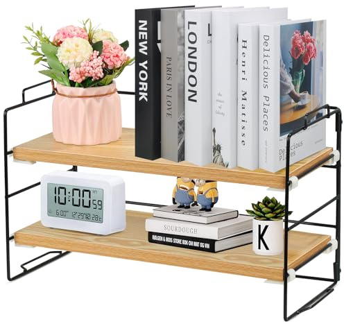 JIIKOOAI Desk Shelf Organizer, 2 Tier Desk Storage Organizer, Adjustable Desktop Display Shelf, Multipurpose Bookcase Stand for Office, Home, and Countertop Storage