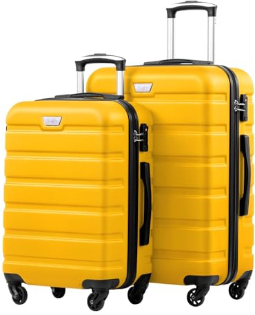 COOLIFE 2-Teiliges Kofferset, Der Ideale Begleiter für Ihre Familienreisen. M+L, PC+ABS, Hartschale, Leicht Robuster, Koffer mit 360° Spinner Räder, YKK Reißverschluss, TSA Zahlenschloss, Gelb