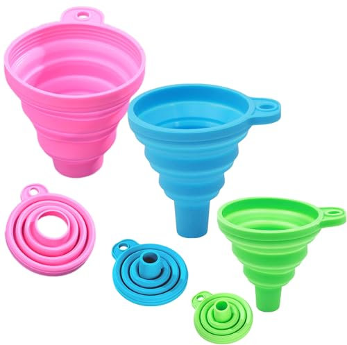 KINDOYO Set di 3 Imbuti Pieghevoli - Imbuto Pieghevole in Silicone Multifunzione Portatile Imbuto Cucina per Trasferimento Liquidi(Piccolo/Medio/Grande)