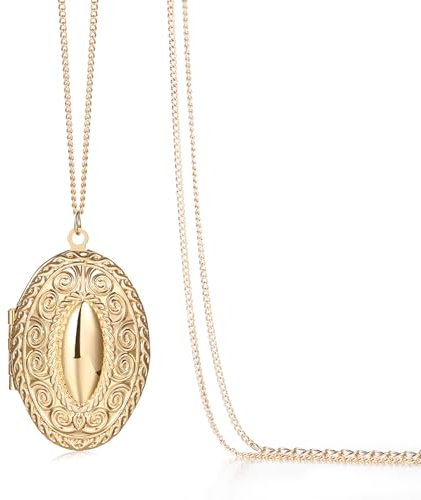Cupimatch Fotoanhänger Medaillon zum Öffnen: Ovale Kette Bilder Foto Anhänger Kette Damen Amulett Halskette mit 45cm Kette Gold