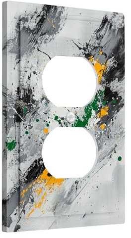 Abstract Art Light Switch Cover Plates/Outlet Covers, Gray and Yellow Paint Splatter for Wall Decor, Thermoplastic Wall Plates, Standard Size Single Duplex Outlet