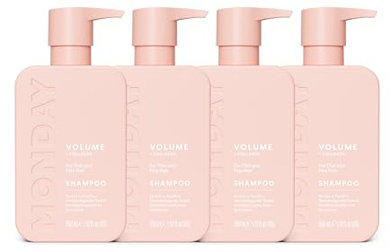 MONDAY Haircare 4 x 350 ml VOLUME Shampoo with Hydrolysed Collagen & Macadamia Oil for Thin, Fine & Flat Hair