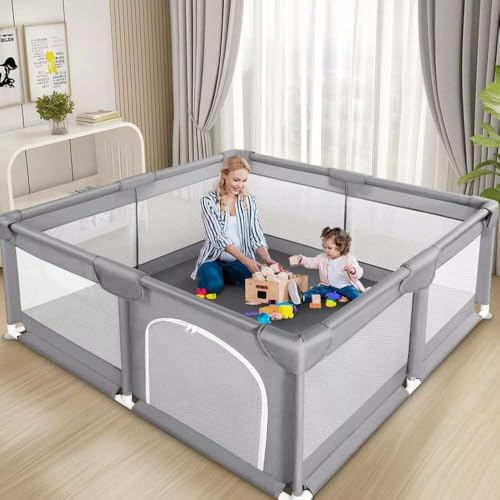 Baby Playpen Fence Gym - Large Spacious Play Mat with 50 Ocean Balls 4 Handles 360° View for Baby and Toddlers