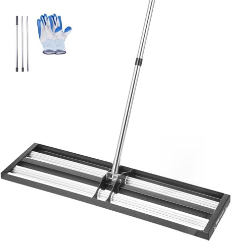 VEVOR Râteau de Nivellement de Pelouse, 914 x 254 x 2290 mm, Niveleur de Gazon, Manche Réglable 2130 mm, Métal Robuste Résistant à la Rouille, Outil de Nivellement pour Cour, Terrain de Golf, Jardin