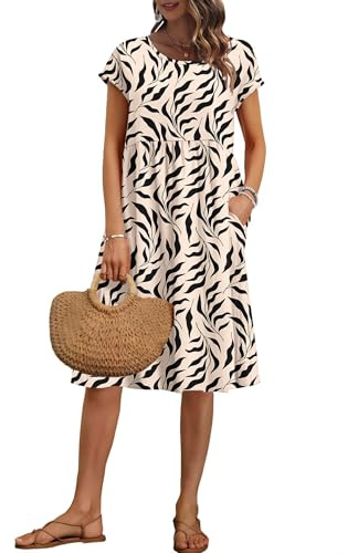 AUSELILY Vestido Mujer Verano Manga Corta hasta la Rodilla con Bolsillos | Cuello Redondo, Vestidos Holgado
