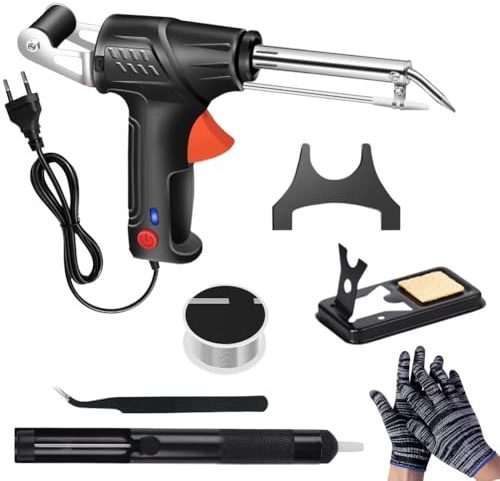 Pistolet à souder industriel - Kit de fer à souder automatique - Avec pompe à dessouder, pince à épiler, gants pour fer à souder à chauffage rapide industriel pour bijoux, bricolage, réparation de