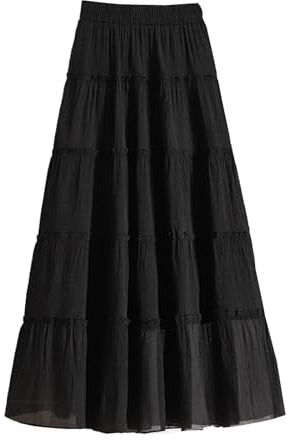 Linnekjolar för kvinnor UK – kjolar för kvinnor UK knälängd – enkel kjol plus size kjol kostym plusstorlek boho-kläder sommarkjol lång blommig kjol mitten veckad kjol maxikirts sommar, Svart, one size