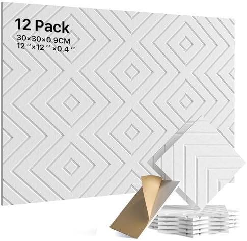 Soundsbay 12 paneles acústicos autoadhesivos, paneles acústicos de poliéster para paneles de pared, aislamiento acústico para una acústica eficaz y un diseño elegante de pared, 30 x 30 x 0,9 cm