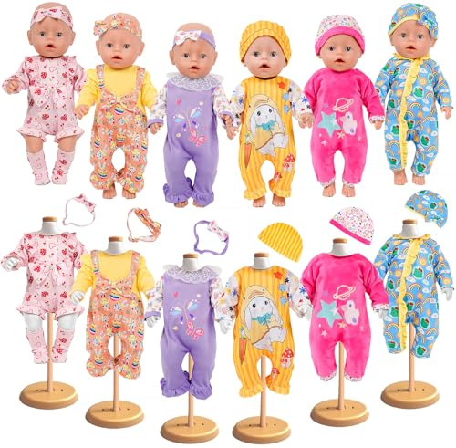 WONDOLL 6 Sets 14-16 Inch Baby Dolls - Clothes, New Born Doll Outfits with Rompers & Accessories for 16-inch Soft Body Dolls ( No Doll)