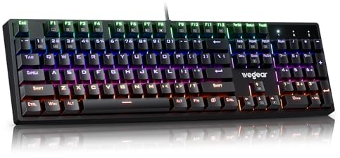 wegear Mechanical Gaming Keyboard with Blue Switch, 104-Key Full Size RGB Backlit Wired Keyboard（11 Modes, Anti-Ghosting, Double-Shot ABS Keycaps, Lighted Computer Key-Board for PC Windows-Black