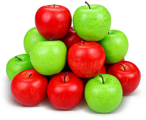 Lorigun 20 Pezzi di Mele Finte, Frutta Artificiale Mele Rosse Finte per la Decorazione Domestica festa di Natale mela realistica per l'artigianato, 10 Rosso+10 Verde