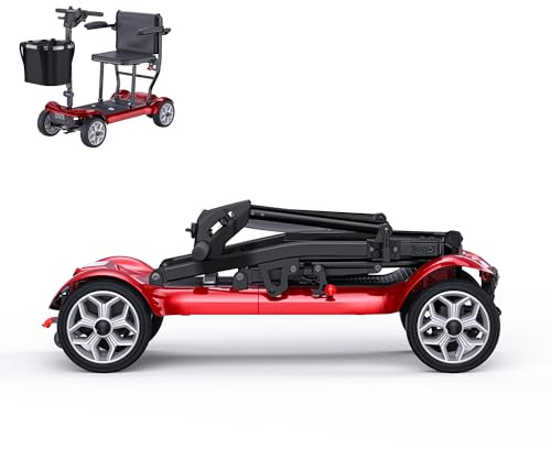 ENGWE Ease2 43.2Lbs Lightweight Electric Powered Mobility Scooter, Folding Mobility Scooters for Adults Seniors, 24Miles Long Travel w/Removable 240WH*2 Lithium Batteries,Motorized Scooter(Red)
