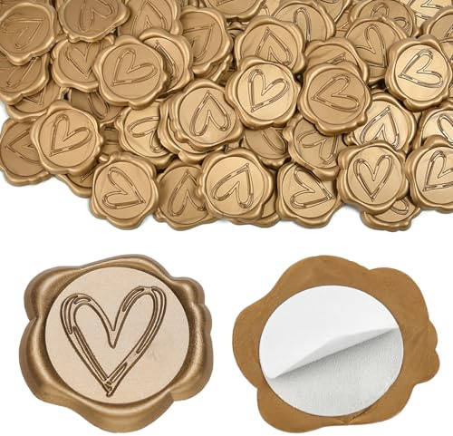 50 Uds Sello Lacre Autoadhesivo Dorado Relieve Corazón Boda Manualidades | Pegatina lacre boda 2,8 cm, sin calentar para sobres invitaciones, tarjetas, envoltorios, acabado vintage, resistente al agua