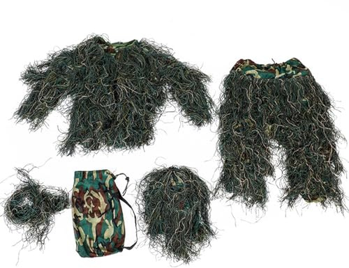 Jorzer Ghillie Suit per Bambini Altezza 51, 18-59, 06 Pollici, Tuta Mimetica 3D Traspirante 5 in 1, Abbigliamento da Caccia con Giacca, Pantaloni, Cappuccio, Borsa per Il Trasporto.