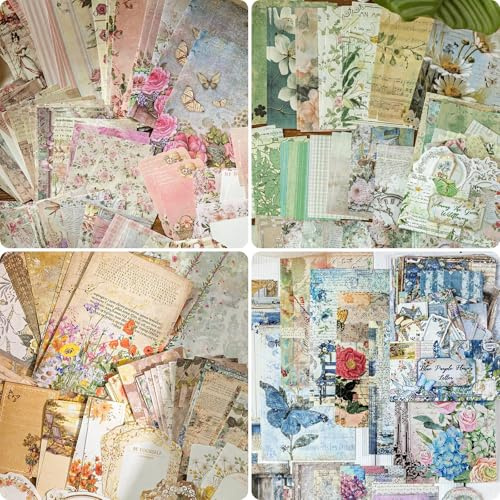 Vintage Scrapbook Zubehör Set 400PCS, Scrapbooking Set mit Scrapbook Papier, Dekopapier, Bullet Journal Zubehör, Motivpapier für DIY Scrapbook, Scrapbooking Papier Deko, Scrapbook Supplies für Collage